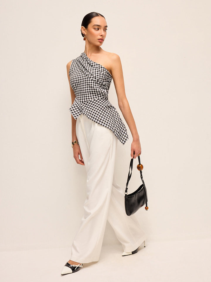 Asymmetrisches Karomuster One-Shoulder-Tanktop
