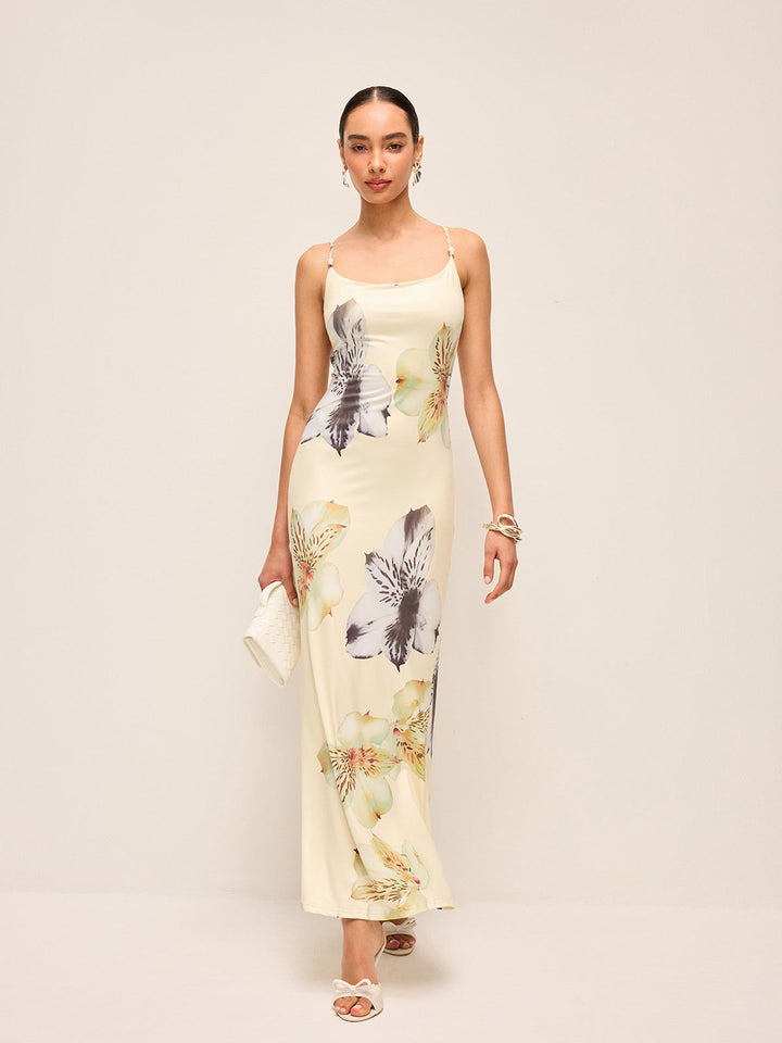 Rückenfreies Kleid mit Blumenprint und Schnürung