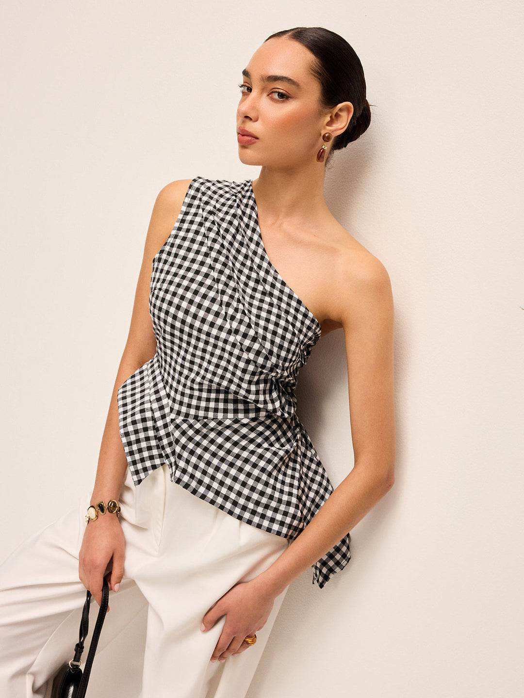 Asymmetrisches Karomuster One-Shoulder-Tanktop