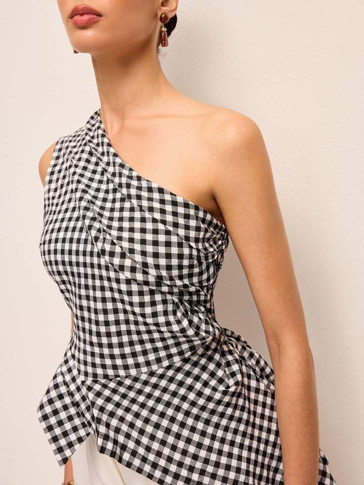 Asymmetrisches Karomuster One-Shoulder-Tanktop