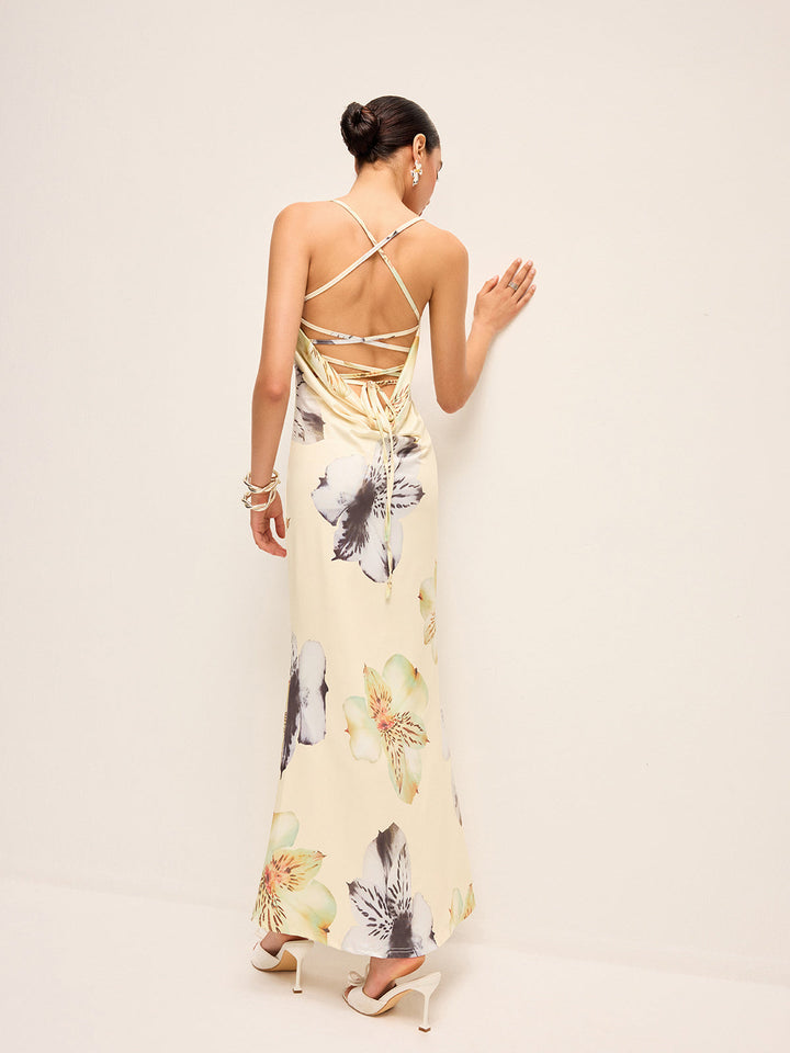 Rückenfreies Kleid mit Blumenprint und Schnürung