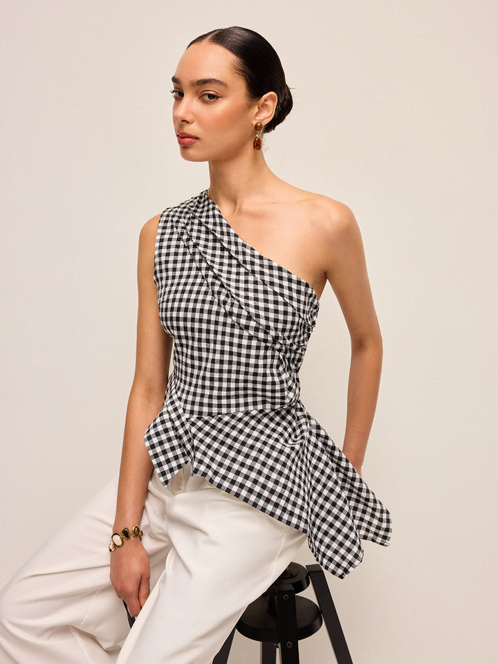 Asymmetrisches Karomuster One-Shoulder-Tanktop