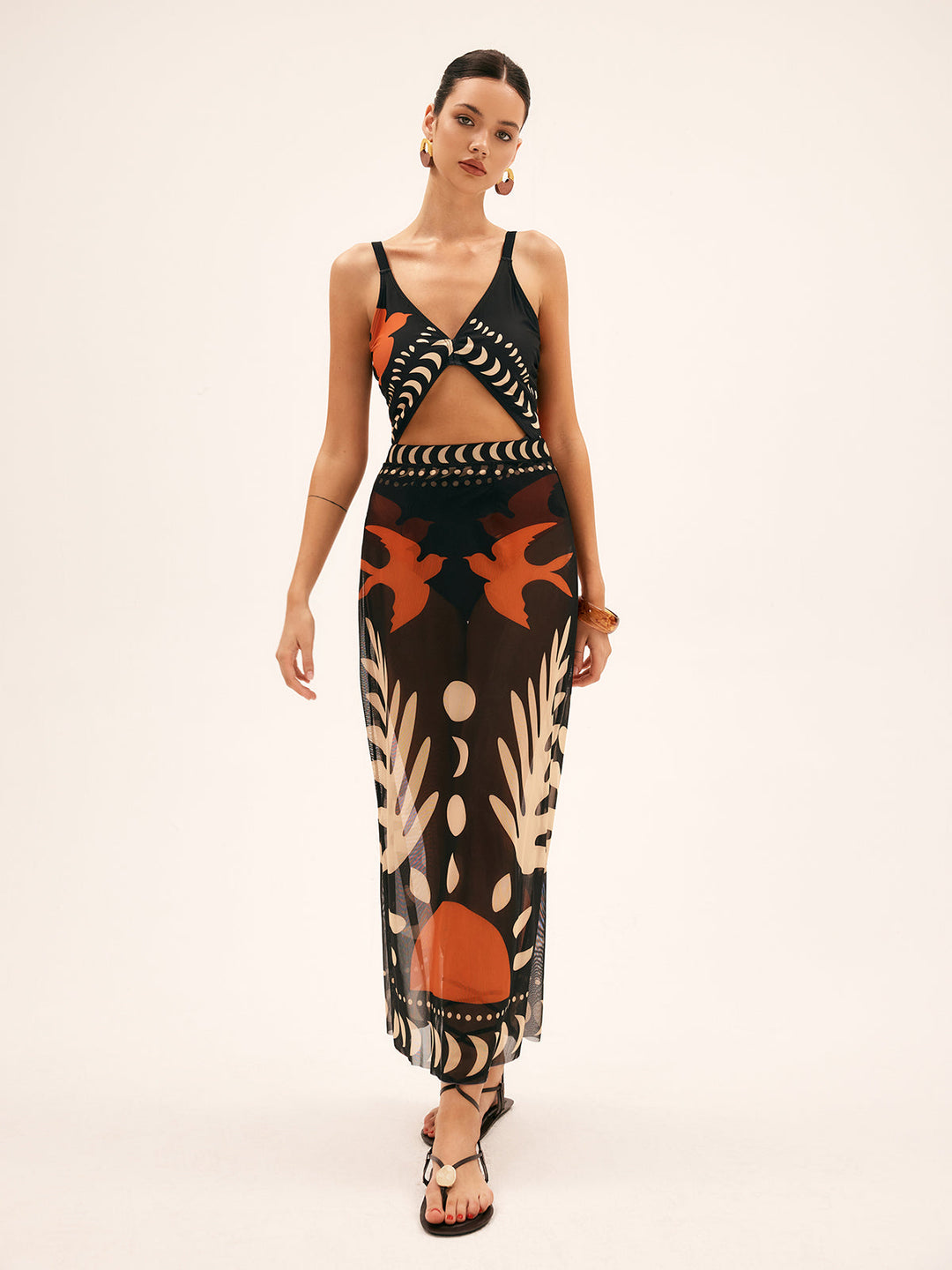 Maxi-Rock mit Netzstoff-Print