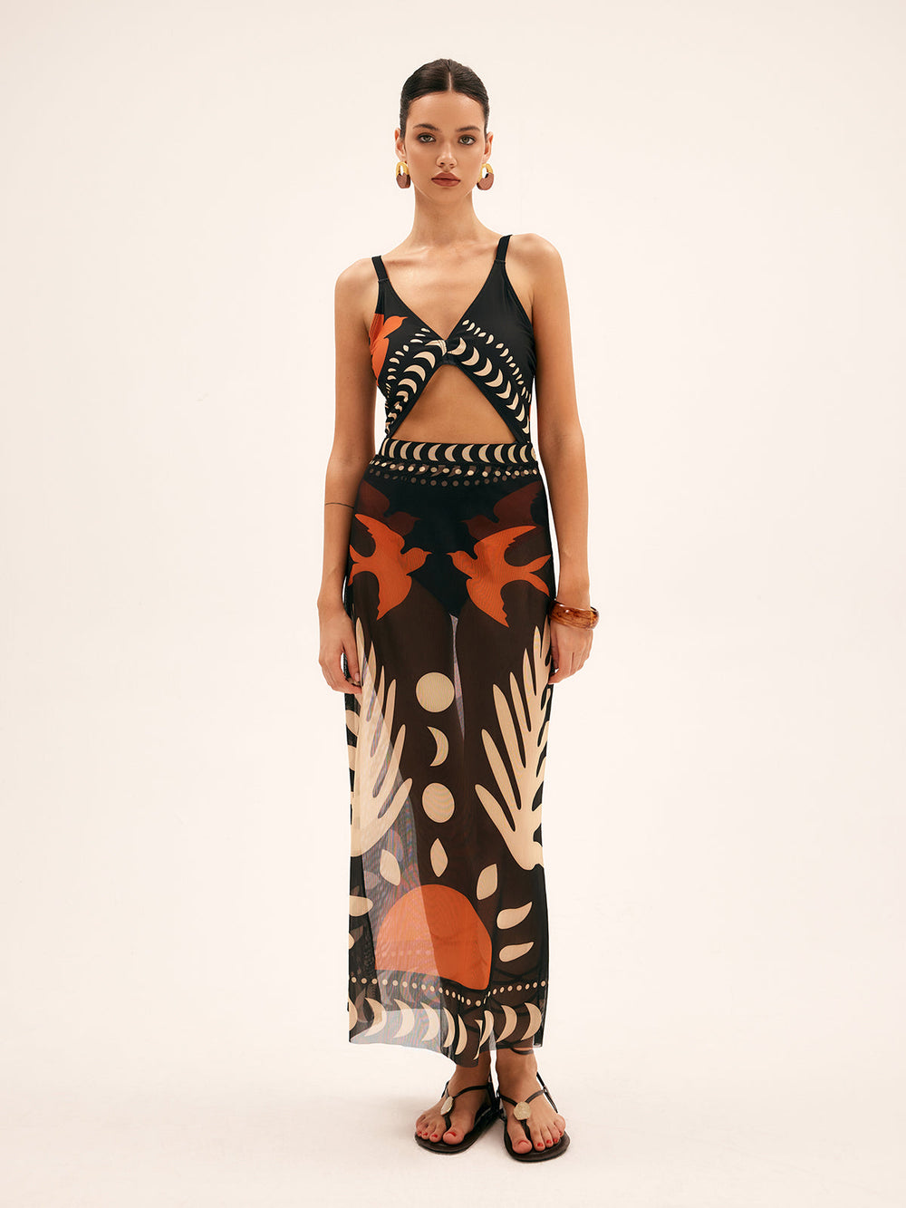 Maxi-Rock mit Netzstoff-Print