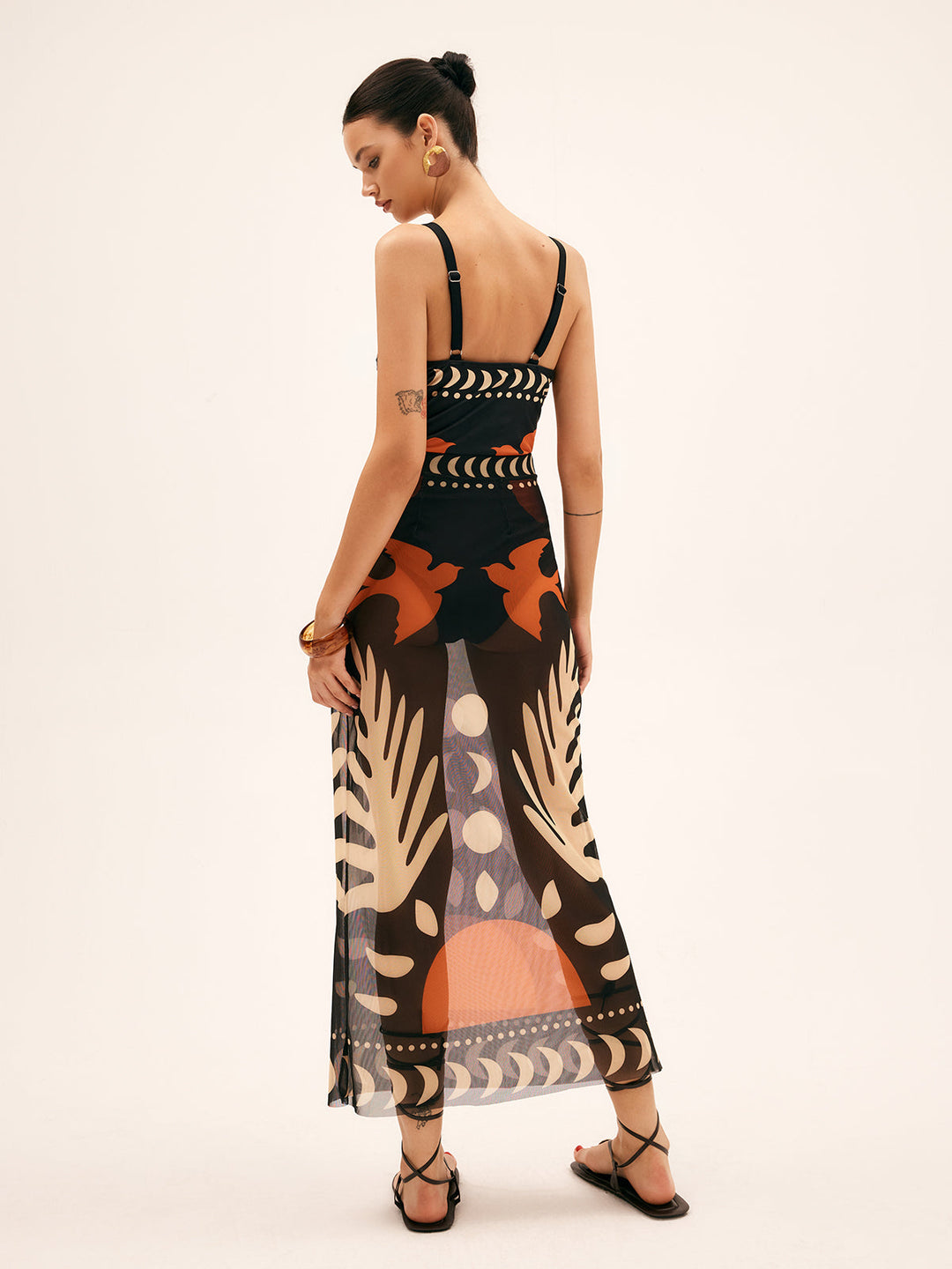 Maxi-Rock mit Netzstoff-Print