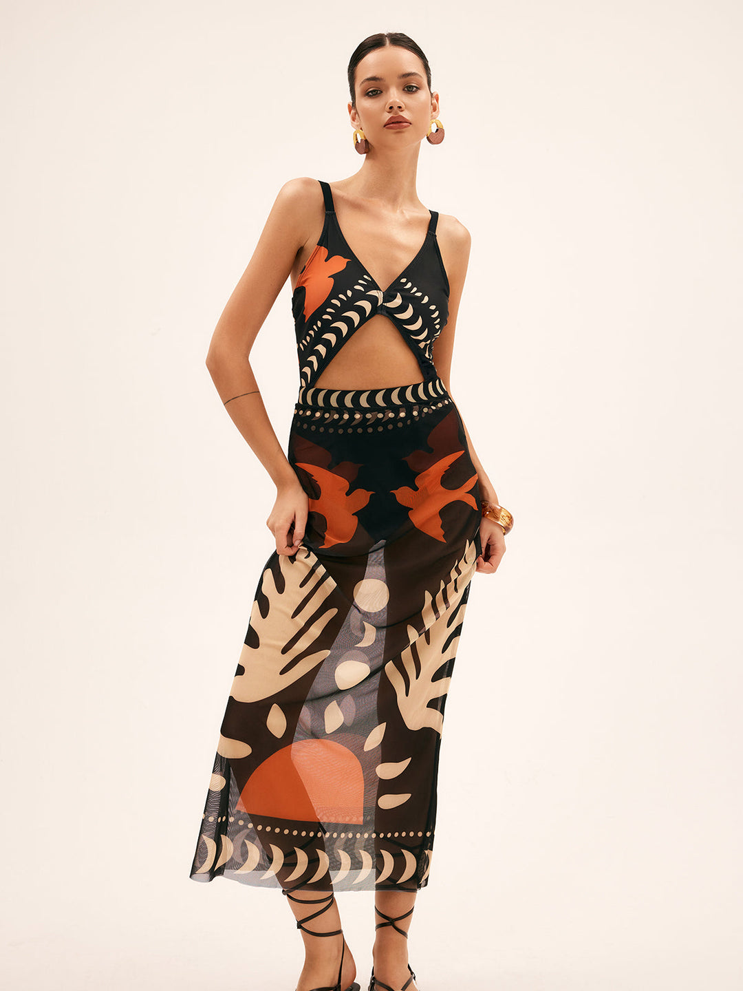 Maxi-Rock mit Netzstoff-Print