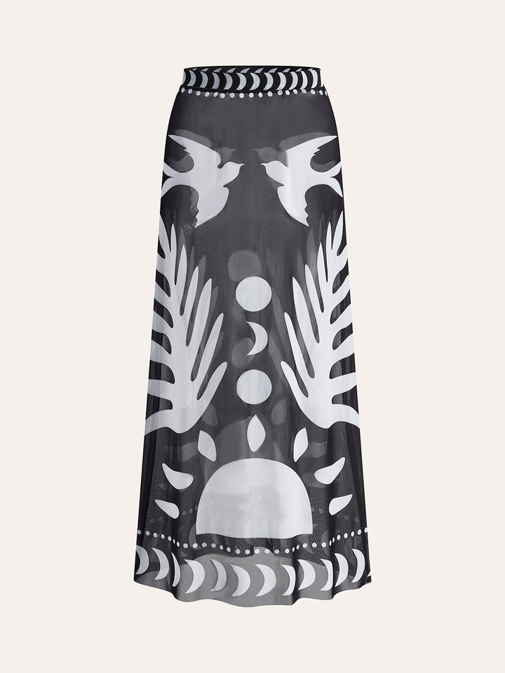 Maxi-Rock mit Netzstoff-Print