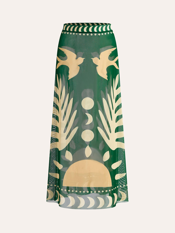 Maxi-Rock mit Netzstoff-Print