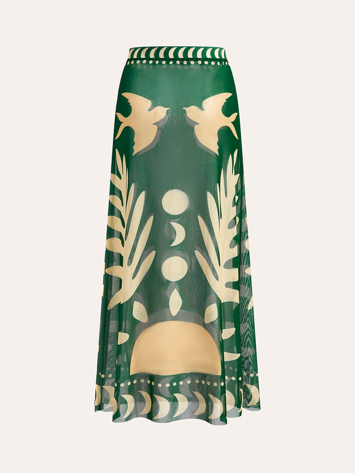 Maxi-Rock mit Netzstoff-Print