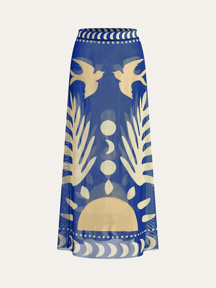 Maxi-Rock mit Netzstoff-Print