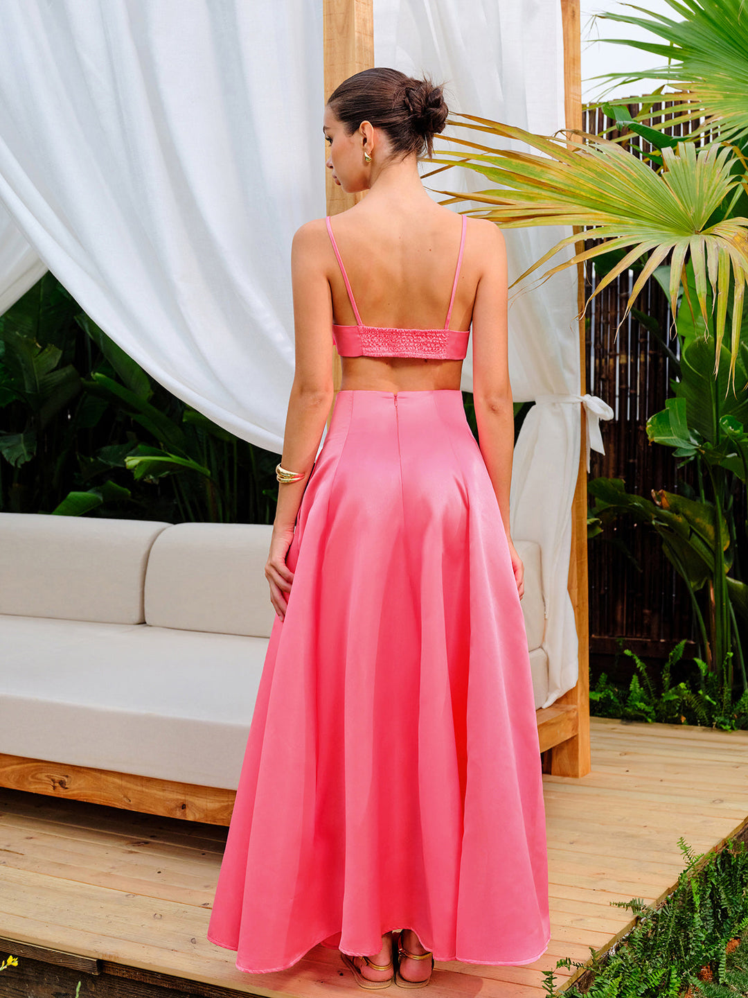 Blumenverzierte Crop-Top mit A-Linien-Rock-Set
