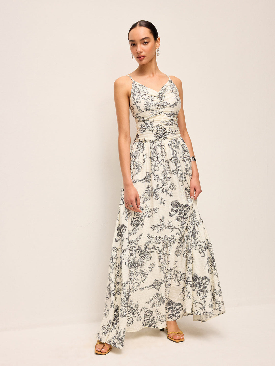 Blumen Print Raffen Cami Kleid