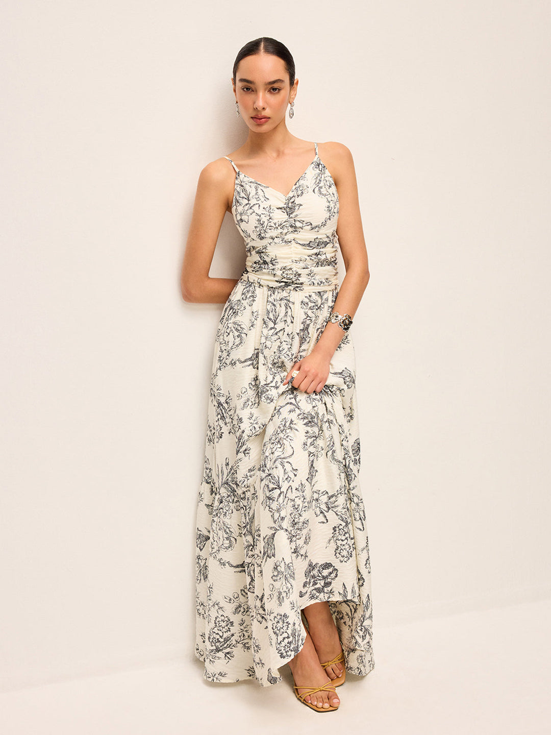 Blumen Print Raffen Cami Kleid