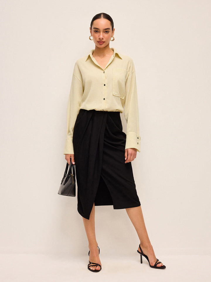Hemdbluse mit langen Ärmeln und halber Transparenz