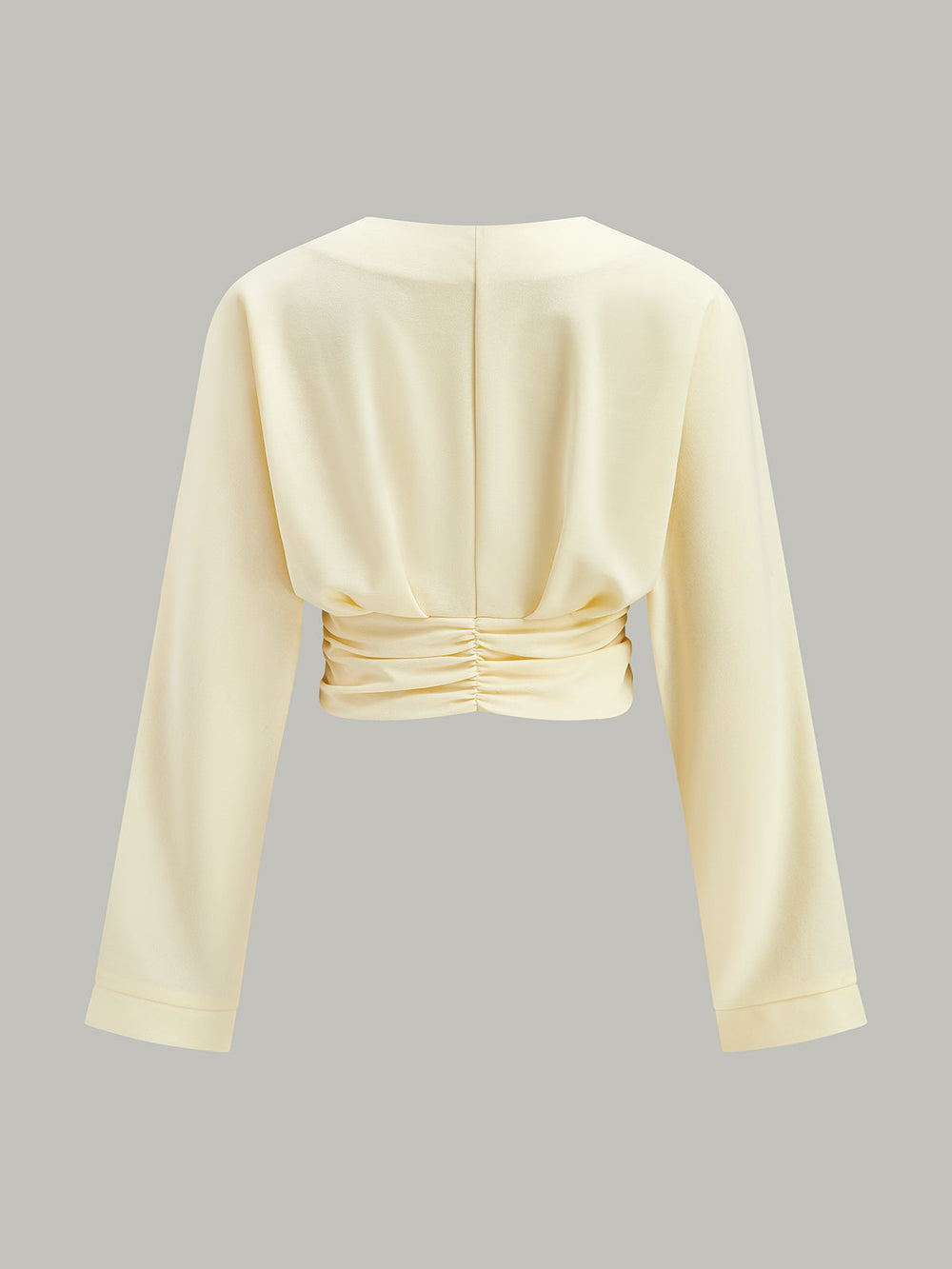 V-Ausschnitt Raffung Taille Dekorative Knopf Crop Bluse