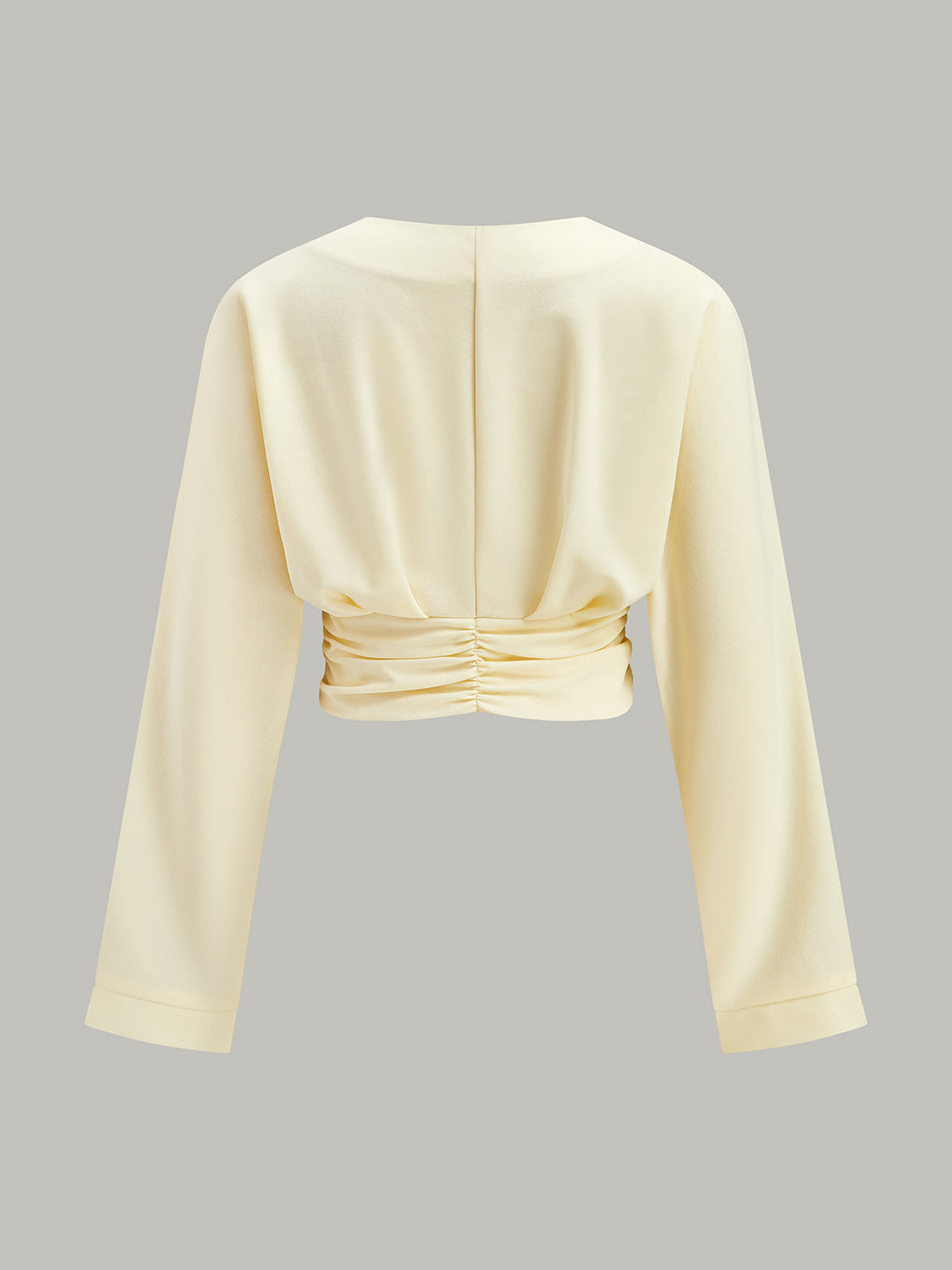 V-Ausschnitt Raffung Taille Dekorative Knopf Crop Bluse