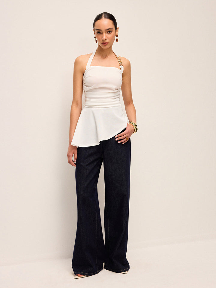 Halter Neck Peplum Top Mit Ketten-Detail