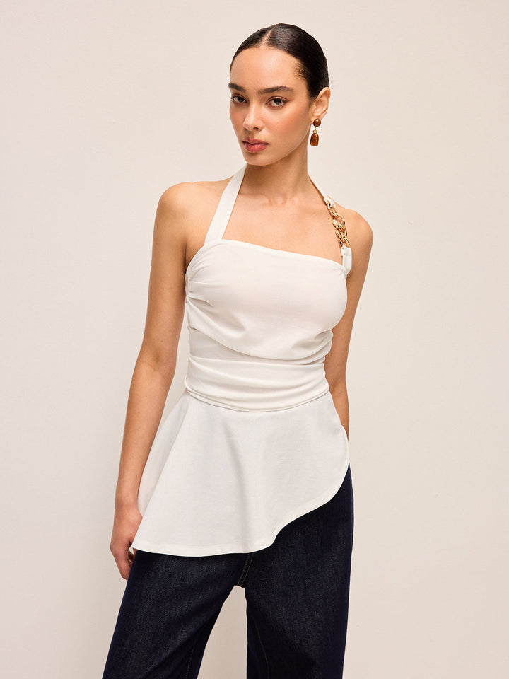 Halter Neck Peplum Top Mit Ketten-Detail