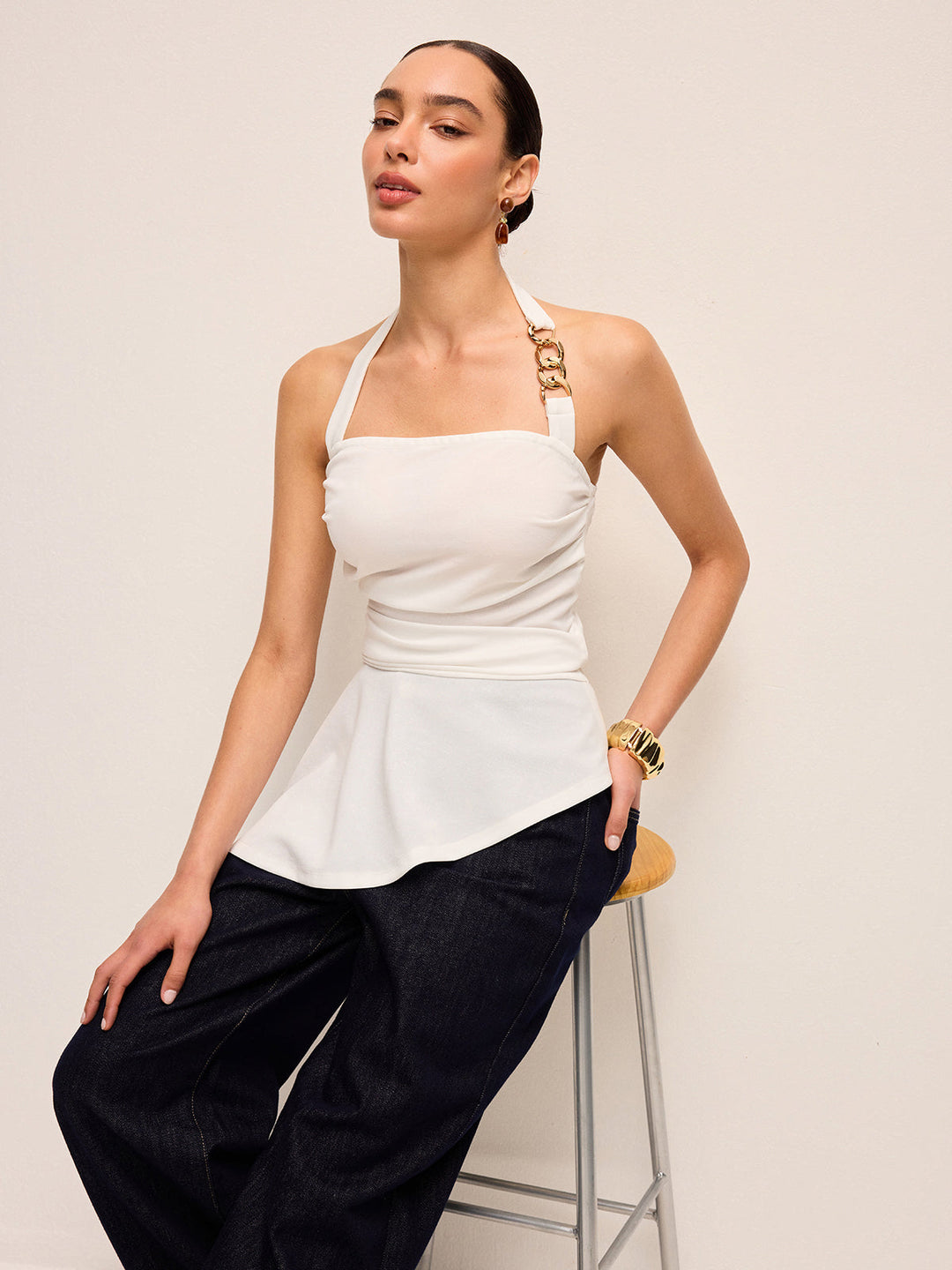 Halter Neck Peplum Top Mit Ketten-Detail