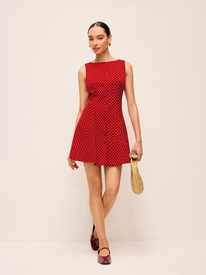 Kleid mit Polka-Dots, ärmellos und Bindeband am Rücken