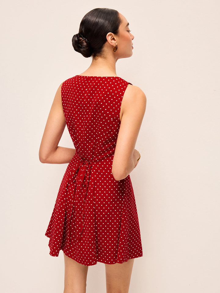 Kleid mit Polka-Dots, ärmellos und Bindeband am Rücken