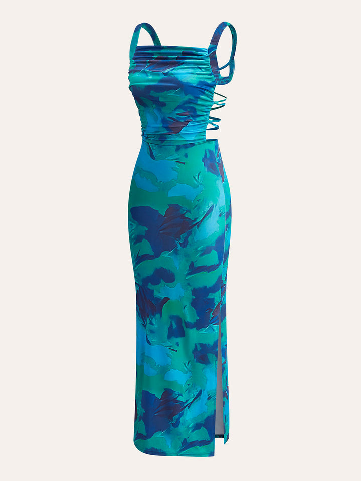 Criss-Cross Tie Back Gedrucktes Kleid