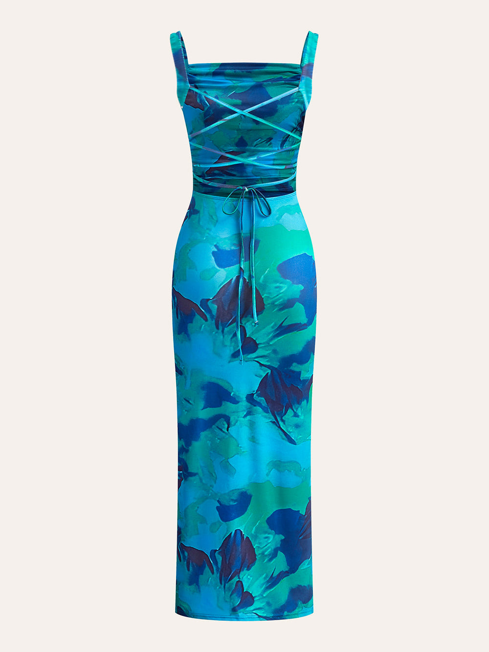 Criss-Cross Tie Back Gedrucktes Kleid