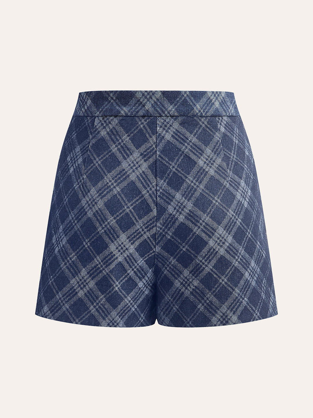 Karo-Print Denim-Shorts mit mittlerer Taille