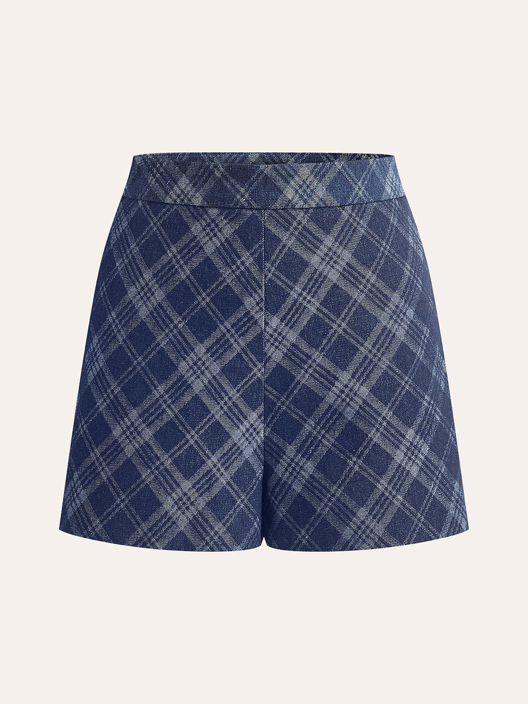 Karo-Print Denim-Shorts mit mittlerer Taille