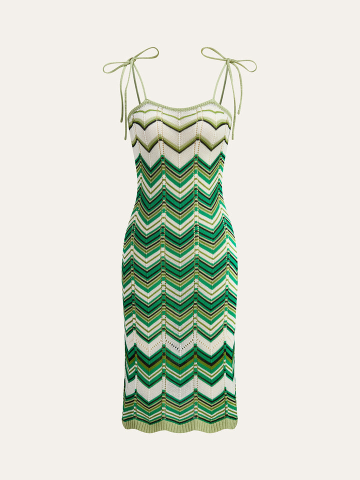 Strickkleid Midi mit Trägern und Chevron-Muster