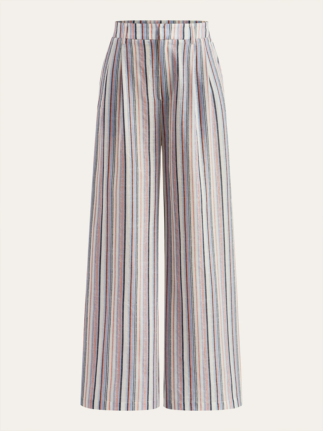 Leinen- & Baumwollhose mit mittlerer Taille und gestreiftem, weitem Bein