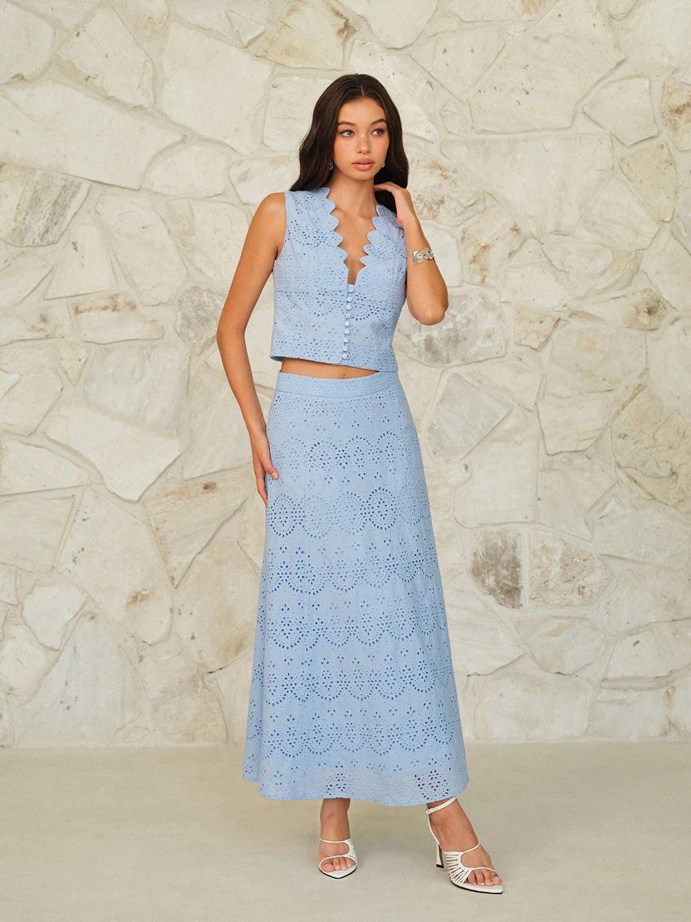 Gerüschter Ausschnitt Knopf-Front-Häkel-Crop-Top