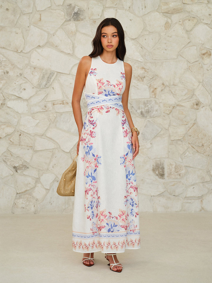 Ärmelloses Maxikleid mit Blumenprint