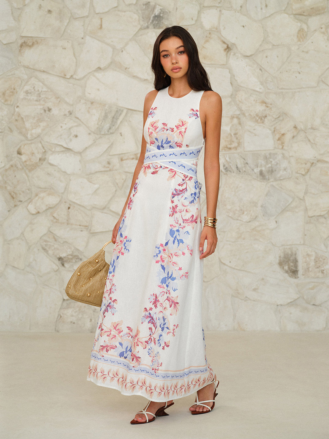 Ärmelloses Maxikleid mit Blumenprint