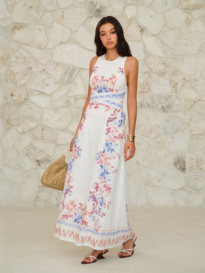 Ärmelloses Maxikleid mit Blumenprint