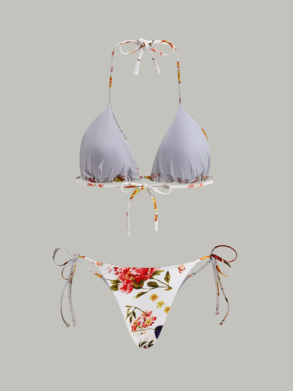 Blumenmuster-Bikini mit Schnürung