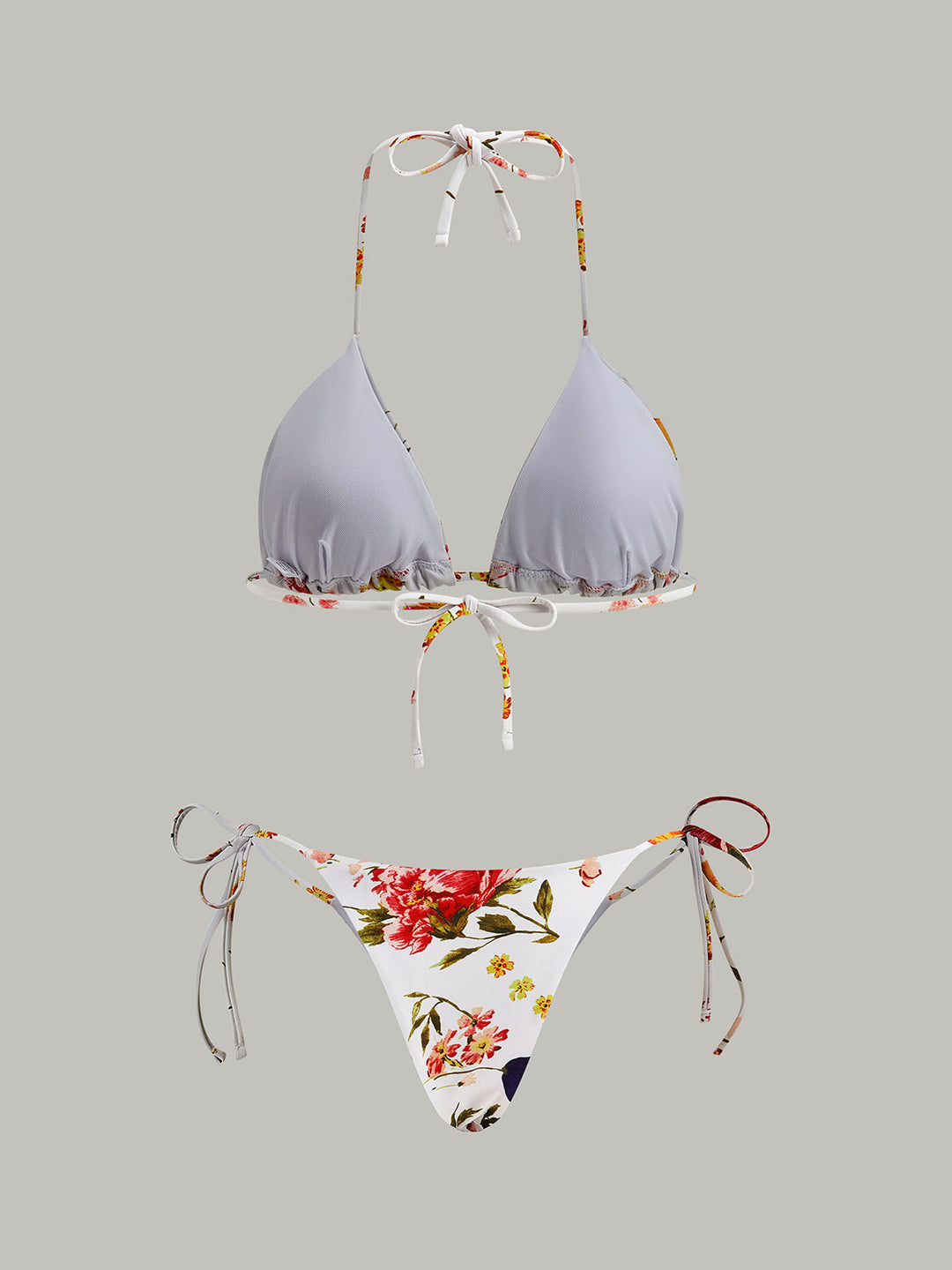 Blumenmuster-Bikini mit Schnürung