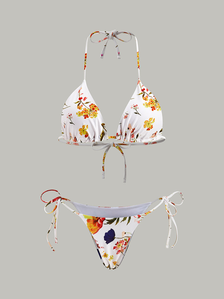 Blumenmuster-Bikini mit Schnürung