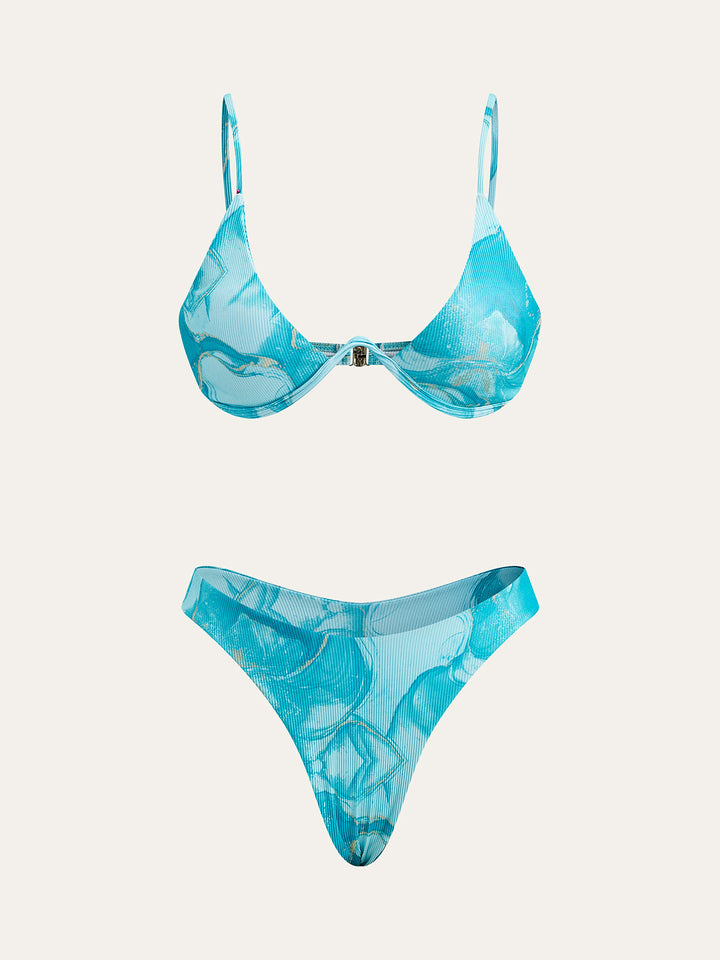 Bikini-Set mit Marmordruck und Überziehrock