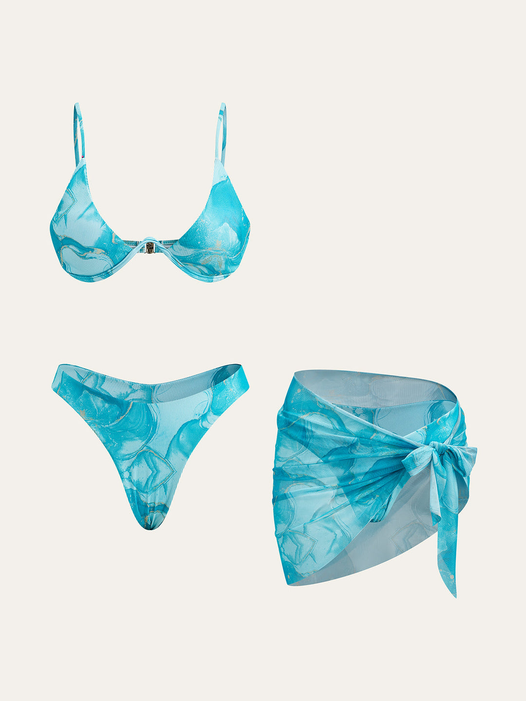 Bikini-Set mit Marmordruck und Überziehrock