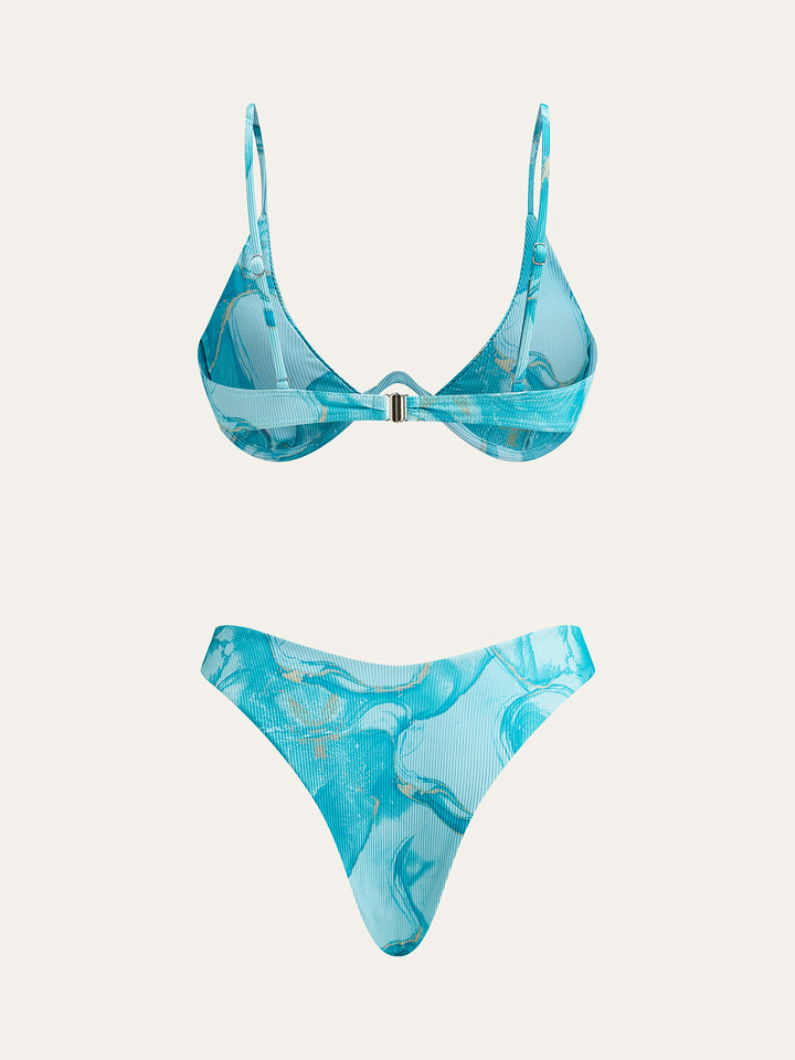Bikini-Set mit Marmordruck und Überziehrock