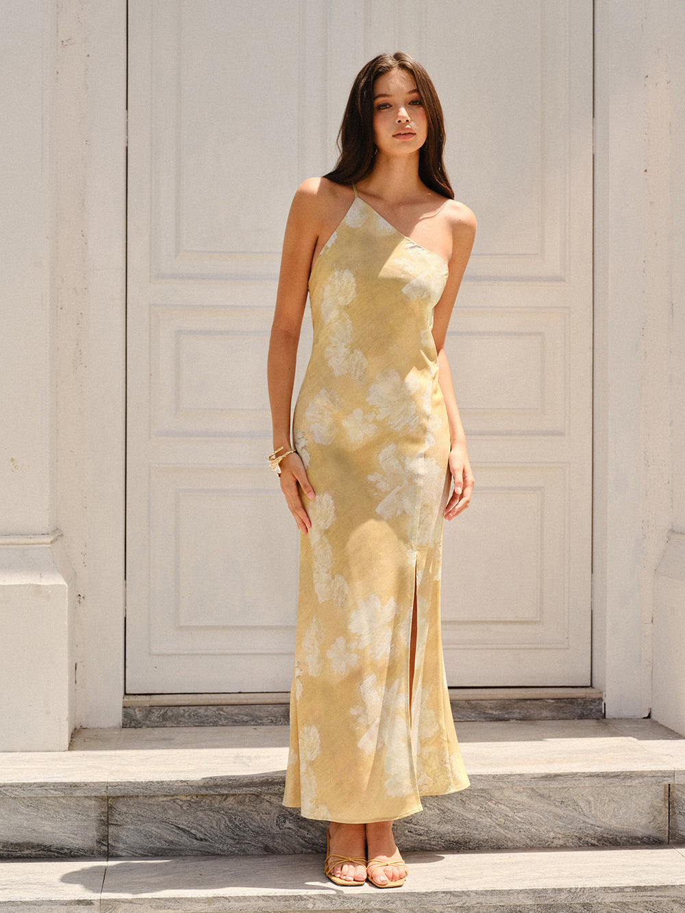 Blumen Print Kleid mit hohem Schlitz