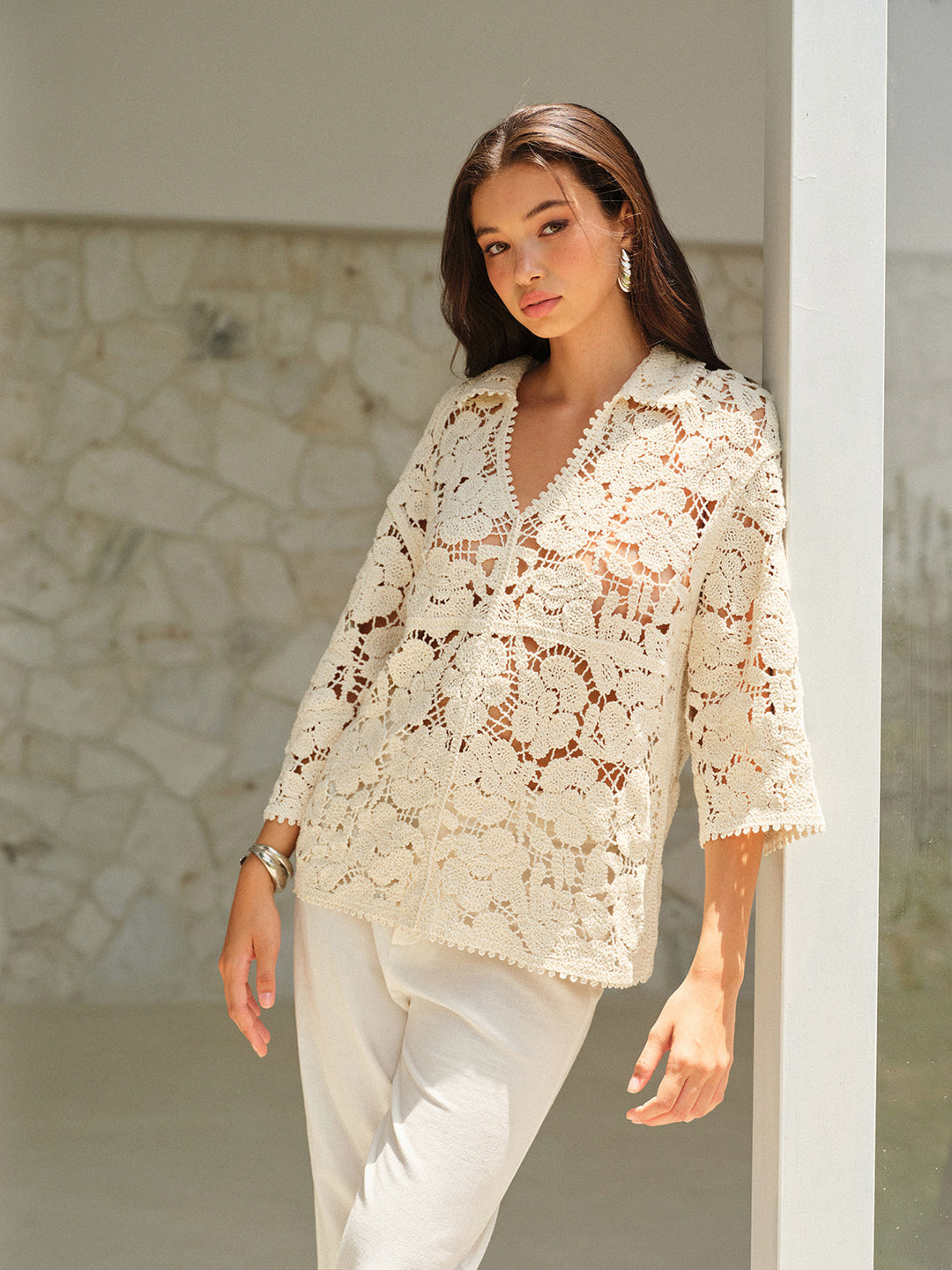 Semi-Sheer Floral Lace Top