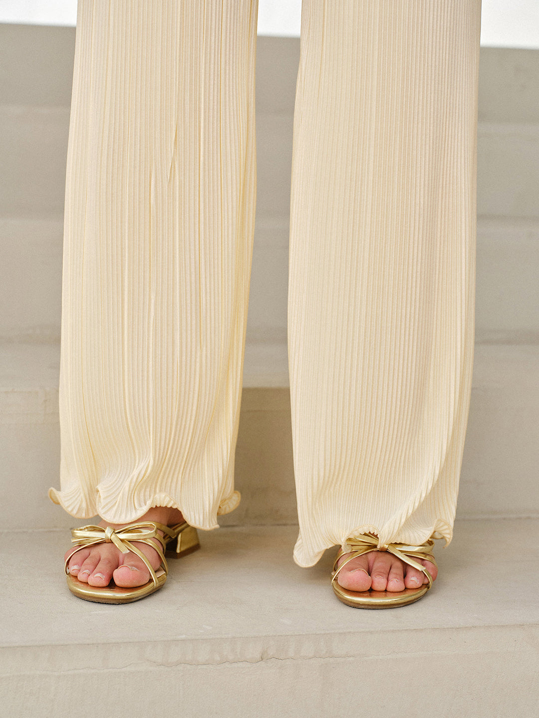 Mid-Rise Vertikal Plissierte Hose