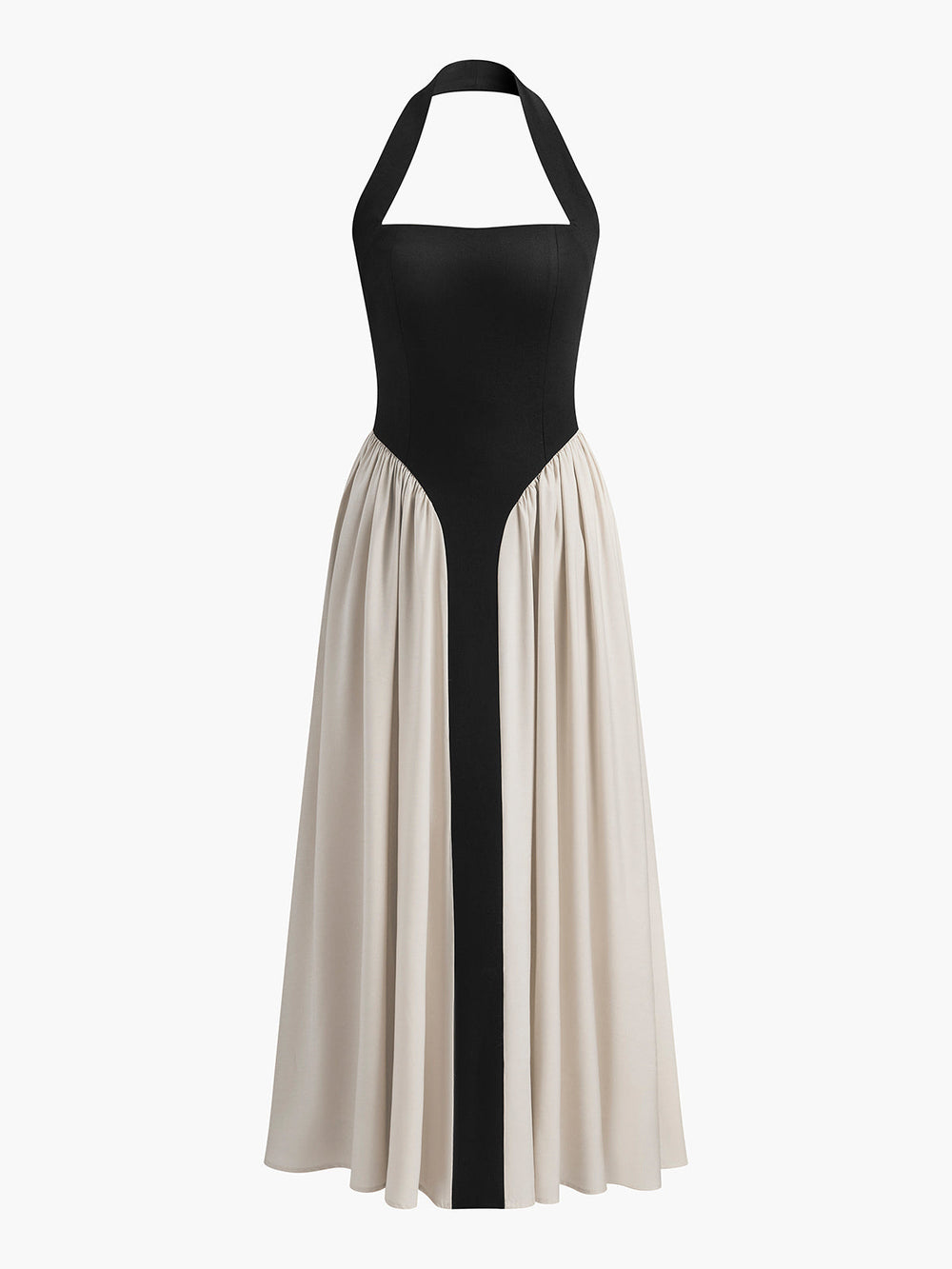 Farblich abgesetztes Neckholder-Kleid aus Leinenmischung