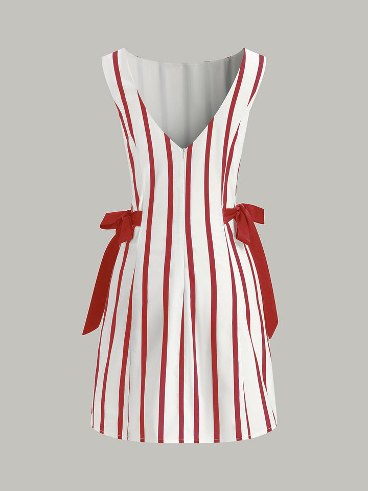 Gestreiftes rückenfreies doppelseitiges Schleifen-Reißverschluss-Kleid