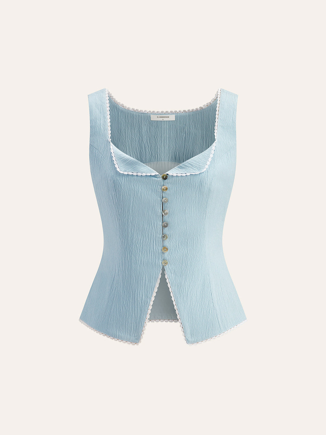 Button-Front Spitze-Besatz-Oberteil