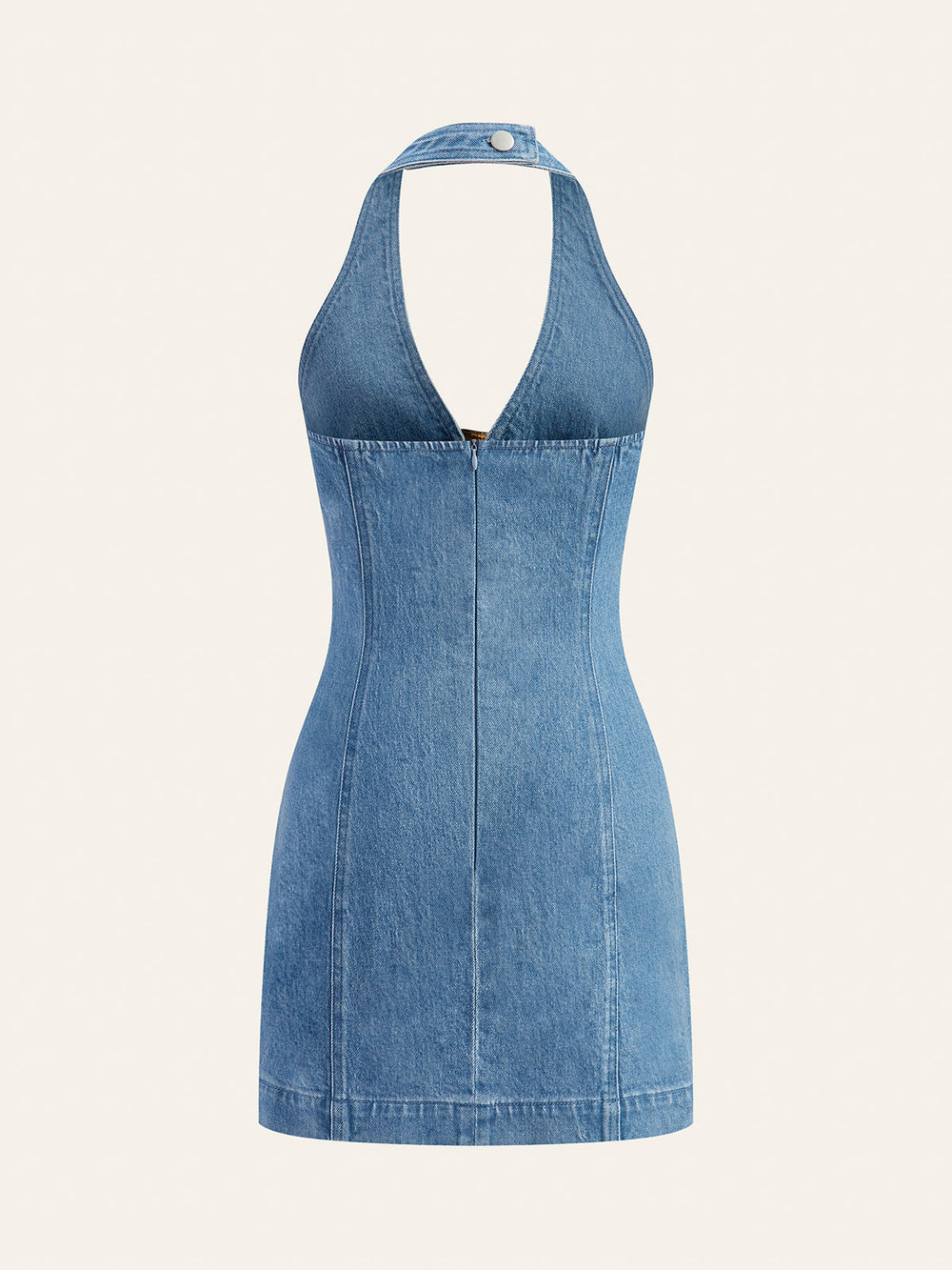 Halter-Neck-Schnallen-Denim-Kleid