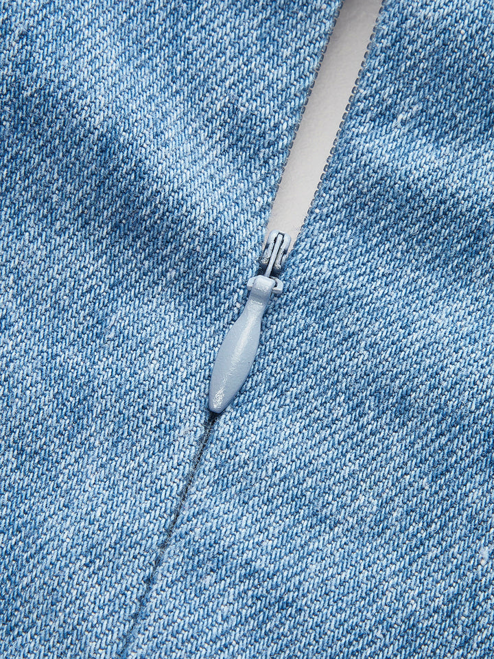 Halter-Neck-Schnallen-Denim-Kleid