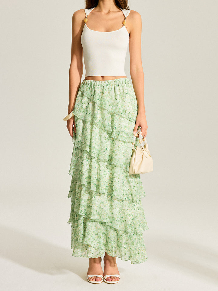 Halbtransparenter Chiffon-Rock mit goldenen Tupfen und Stufen